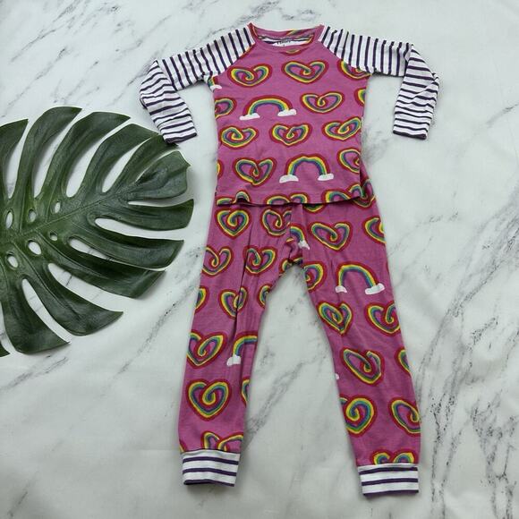 Hatley Girls 2 Piece Pajama Set Size 4 Pink Purple Rainbow Stripe Pjs - Picture 1 of 9